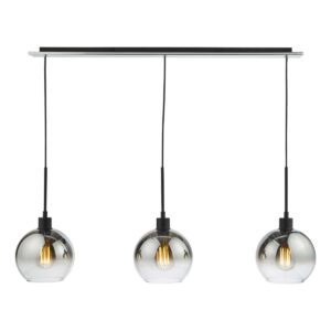 Dar Lighting Lycia 3 Light Bar Ceiling Pendant Light In Black Finish With Smoked Ombre Glass