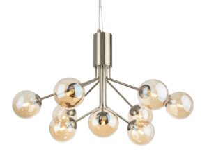 Firstlight 2890AB Montana 9 Light Ceiling Pendant Light In Antique Brass With Amber Glass Shade