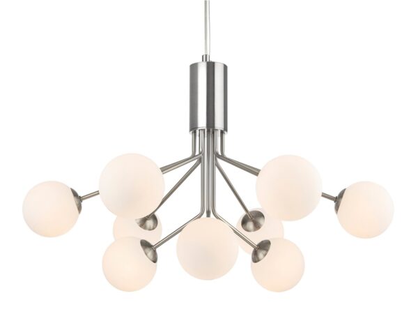 Firstlight 2890BS Montana 9 Light Ceiling Pendant Light In Brushed Steel With Opal Glass Shade