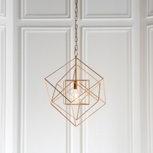 Geometric 1 Light Medium Ceiling Pendant Light In Antique Gold Leaf Finish