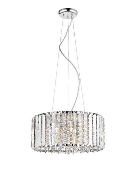Impex Sophia 5 Light Crystal Round Ceiling Pendant Light In Polished Chrome Finish