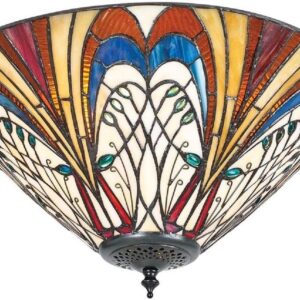 Interiors 1900 70241 Hector Tiffany Medium 2 Light Flush Ceiling Light In Dark Bronze