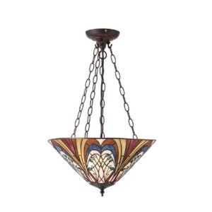 Interiors 1900 70750 Hector Tiffany Medium Inverted 3 Light Ceiling Pendant In Dark Bronze