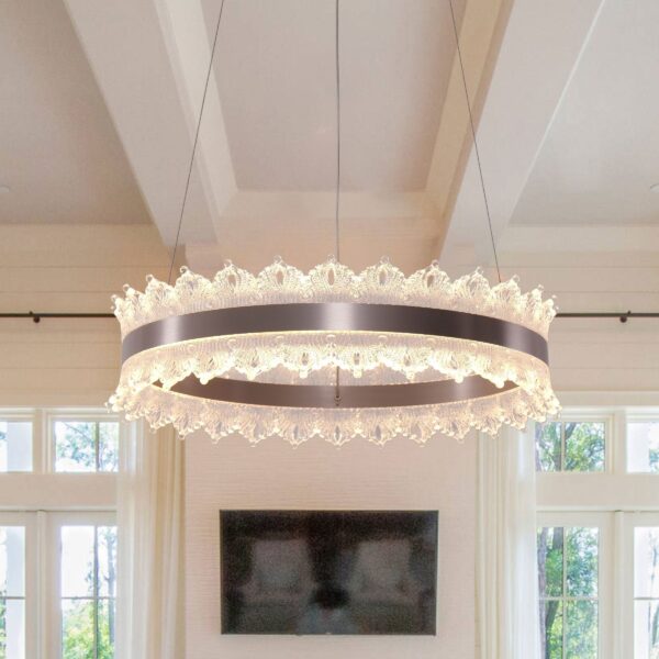 Lightsin Modern Simple Dimmable Metal Ring-Shaped Pendant Light with Acrylic Ceiling Light Cover and Acrylic Lighting Panels