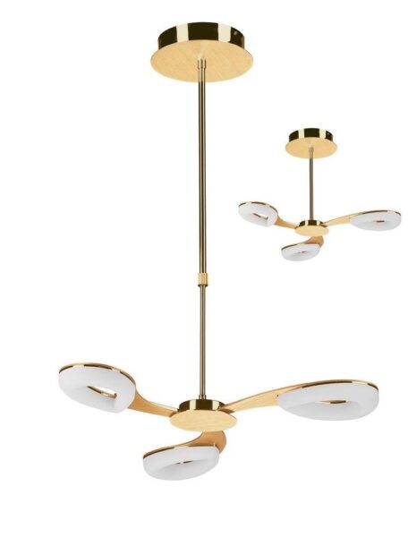 Mantra M8271 Juno LED 3 Light Telescopic Pendant/Semi Flush Ceiling Light In Satin Gold