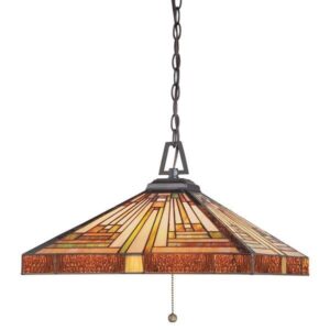 QZ/STEPHEN/3P Stephen Tiffany Bronze 3 Light Ceiling Pendant