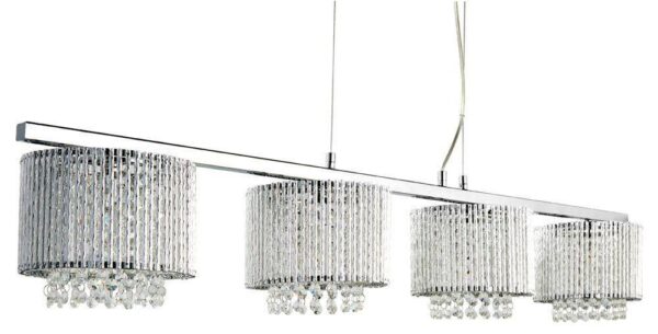 Searchlight 7094-4CC Elise Four Light Bar Pendant Ceiling Light In Chrome With Crystal Drop Shades