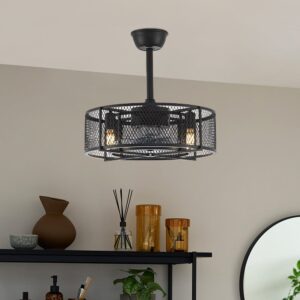Black Ceiling Fan with 30W Light Wind Pendant with Metal Mesh Cage