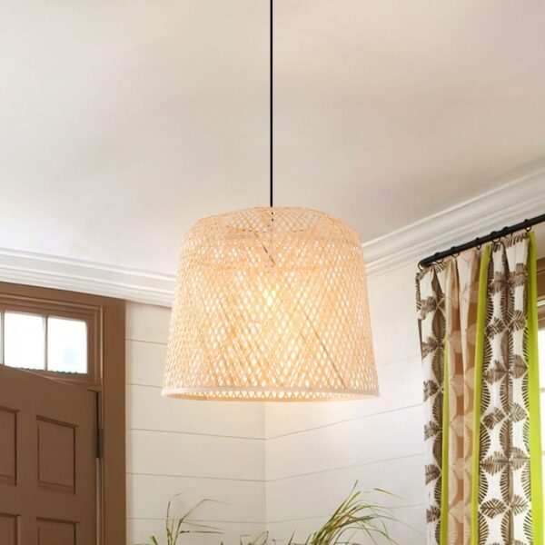 Lightsin Bamboo Cylindrical Pendant Light with Cross Weave Natural Bamboo Design