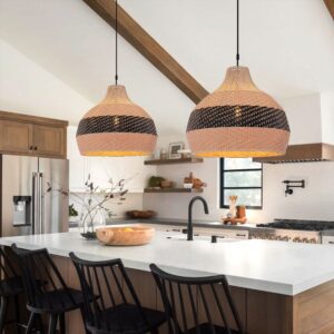 Lightsin Dual-Tone Handwoven Natural Rattan Pendant Ceiling Light