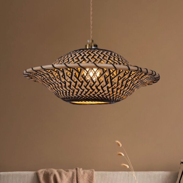 Lightsin Handcrafted Black Natural Earthy Tones Bamboo Pendant Light