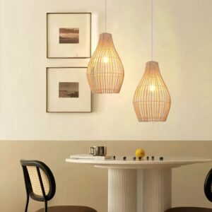Lightsin Natural Rattan and Bamboo Pendant Light with Iron Frame