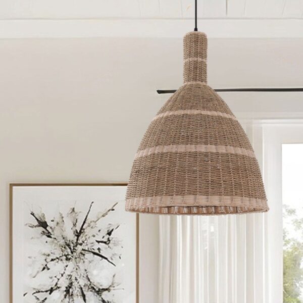 Lightsin Natural Woven Grass Dome Pendant Ceiling Light for Cozy Interiors