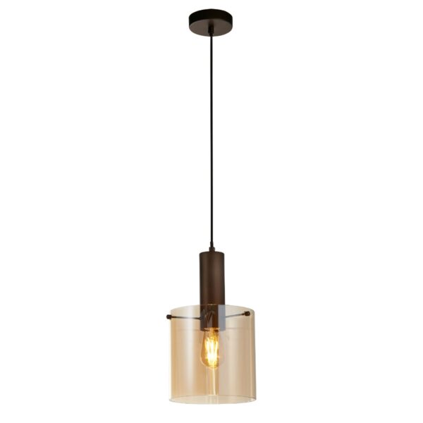 Searchlight Sweden Ceiling Pendant Light In Mocha Finish With Amber Glass 88910-1MO