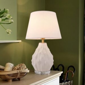 Lightsin 3D Pure White Polygonal Textured Ceramic Table Lamp with Fabric Shade