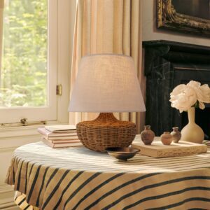 Lightsin Handwoven Rattan Table Lamp with Linen Shaded