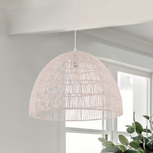 Lightsin Handwoven Paper Rope Dome Pendant Light - Eco-Friendly Ceiling Pendant Light with Iron Frame for Kitchen Island, Dining Room, or Living Room Lighting
