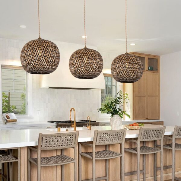 Lightsin Modern Black and Natural Bamboo Handwoven Pendant Light