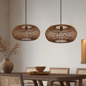 Lightsin Natural Bamboo Woven Round Pendant Light for Warm Interiors