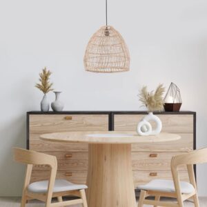 Lightsin Woven Rattan Dome Pendant Ceiling Light - Eco-Friendly Rustic Ceiling Light for Living Room, Dining, and Modern Interiors