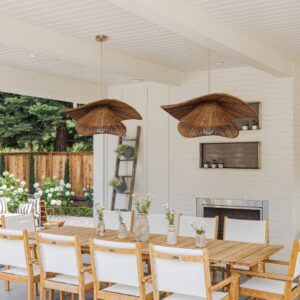 Lightsin Woven Rattan and Iron Pendant Light - Organic Ceiling Pendant Light for Dining Room, Living Room, and Modern Rustic Interiors