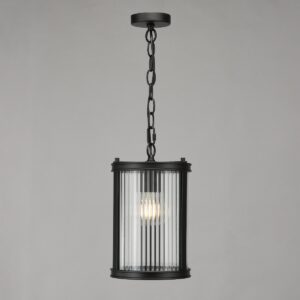 Dar Lighting Bianka Ceiling Pendant In Matt Black With Ribbed Glass