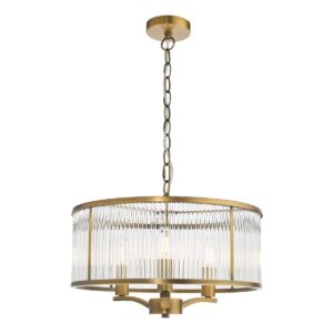Dar Lighting Evelyn 3 Light Ceiling Pendant Light In Antique Bronze Finish With Glass Tubes