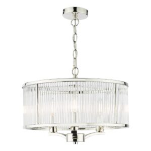 Dar Lighting Evelyn 3 Light Ceiling Pendant Light In Nickel Finish With Clear Glass Detail