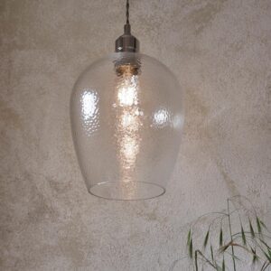 Hixson Small Hammered Glass Pendant Ceiling Light In Nickel