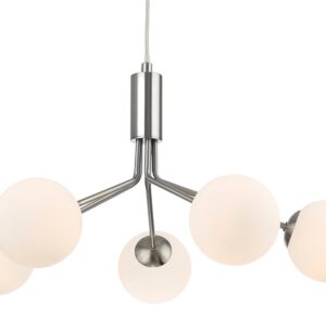 Firstlight 2889BS Montana 5 Light Ceiling Pendant Light In Brushed Steel With Opal Glass Shade