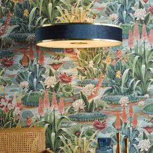 Dar Lighting Alvaro 6 Light Ceiling Pendant Lighting In Brushed Brass With Blue Shade