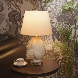 Lightsin 3D Pure White Pod Threaded Ceramic Table Lamp with Fabric Shade