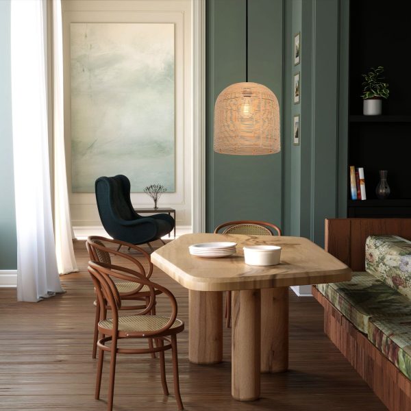 Lightsin Rustic Rattan Dome Pendant Light - Handwoven Ceiling Pendant Light for Living Room, Kitchen, and Modern Rustic Interiors