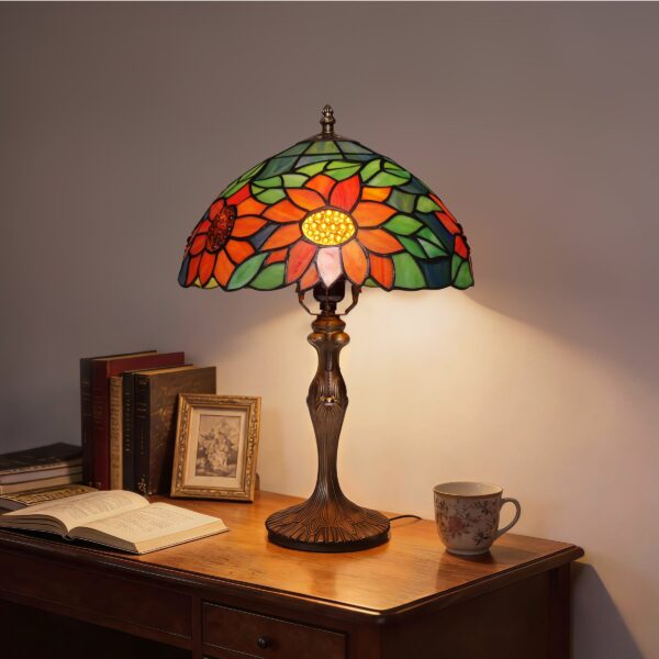 Lightsin Tiffany Table Lamp | Handcrafted Stained Glass Floral Petals Series Green and Blue