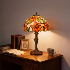 Lightsin Tiffany Table Lamp | Handcrafted Stained Glass Floral Petals Series White and Green
