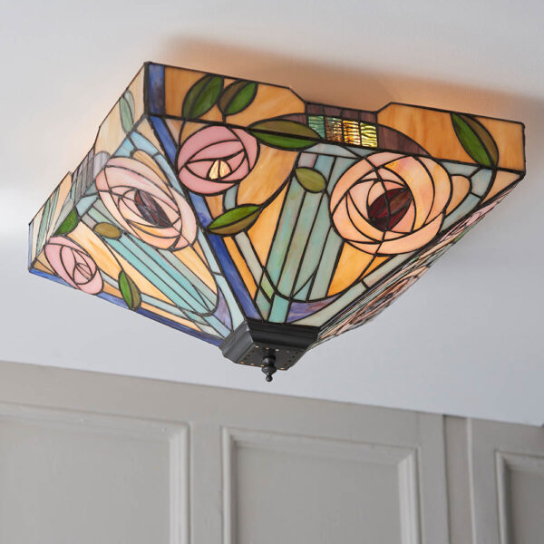 Walhalla Large Tiffany Glass Flush Ceiling Light In Multicolour