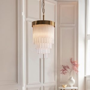 Akron Glass Pendent Ceiling Light In Brushed Aged Brass