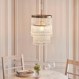Galesburg Clear Glass Pendant Ceiling Light In Antique Brass