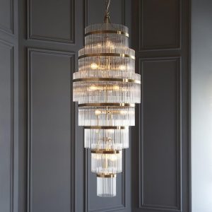 Mainz 21 Light Clear Glass Pendant Ceiling Light In Antique Brass