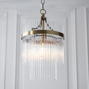 Mainz Clear Glass Pendant Ceiling Light In Antique Brass