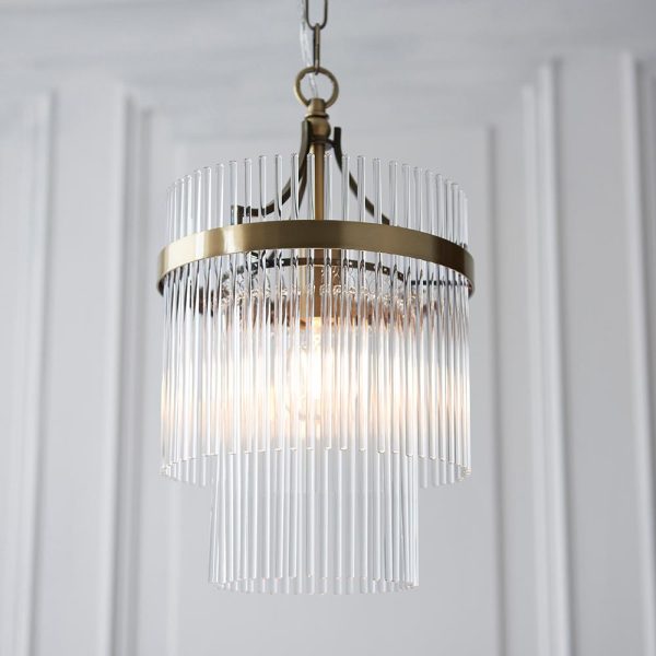 Mainz Clear Glass Pendant Ceiling Light In Antique Brass