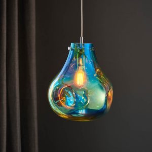 Morrison Blown Glass Pendant Ceiling Light In Petrol Metallic
