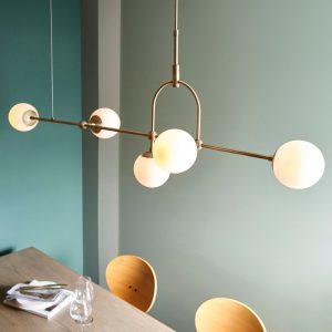 Orio 5 Light Ceiling Pendant Light In Matt Antique Brass With Opal Glass