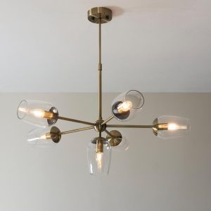 Allston 6 Lights Glass Shade Pendent Ceiling Light In Brass