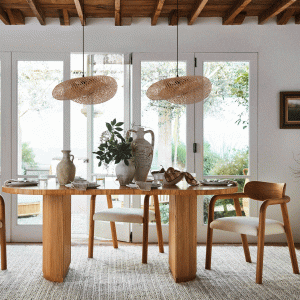 Lightsin Eco-Friendly Handmade Bamboo Pendant Light Fitting for Dining Room & Living Room