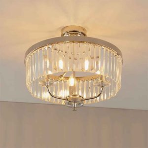 Allston Faceted Glass Semi Flush Ceiling Light In Bright Nickel
