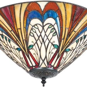 Interiors 1900 70241 Hector Tiffany Medium 2 Light Flush Ceiling Light In Dark Bronze