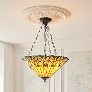 Justin Tiffany Glass Inverted Pendant Ceiling Light In Multicolour