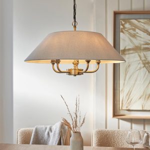 Lahaina 5 Light Fabric Pendant Ceiling Light In Antique Brass