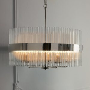 Laura Ashley Alexa 5 Light Glass Ceiling Pendant Light in Polished Nickel Finish